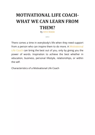 MOTIVATIONAL LIFE COACH-WHAT WE CAN LEARN FROM THEM