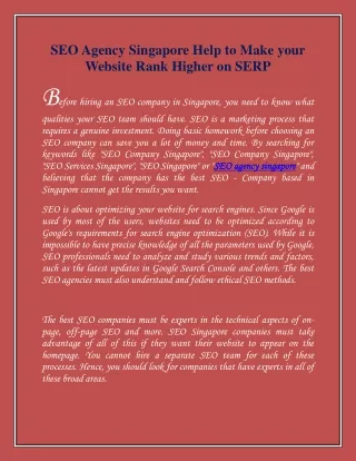 SEO Agency Singapore Help to Make your Website Rank Higher on SERP