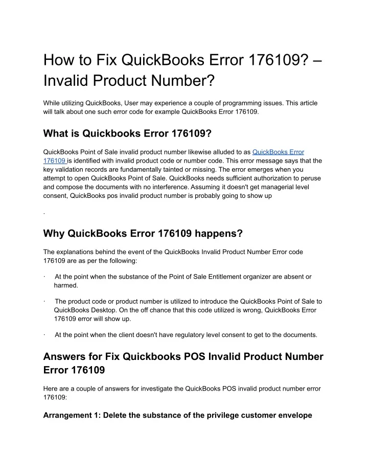 how to fix quickbooks error 176109 invalid