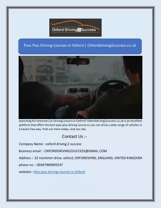 Pass Plus Driving Courses in Oxford | Oxforddriving2success.co.uk