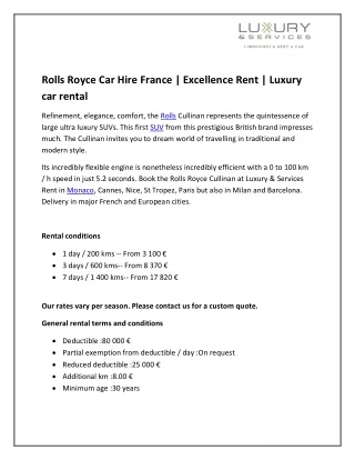 Rolls Royce Car Hire France | Excellence Rent | Luxury car rental