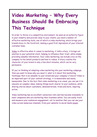 Video Marketing – Why Every Business Should Be Embracing This Technique