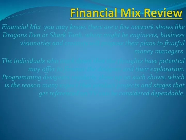 financial mix review