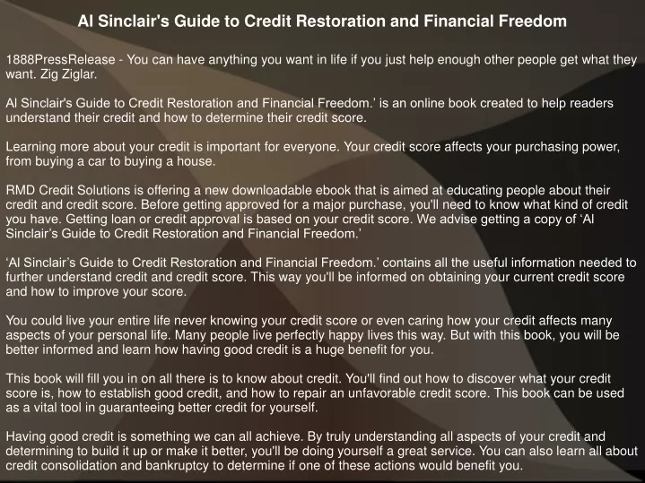 al sinclair s guide to credit restoration
