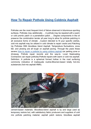how to repair pothole using coldmix asphalt