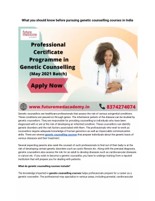 What you should know before pursuing genetic counselling courses in India