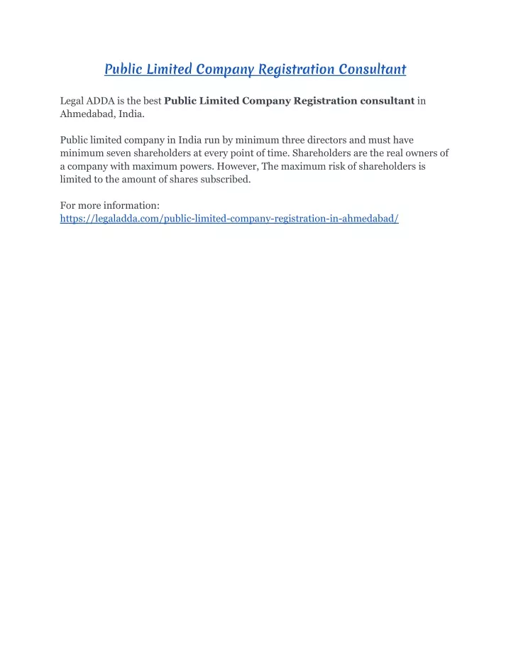 public limited company registration consultant