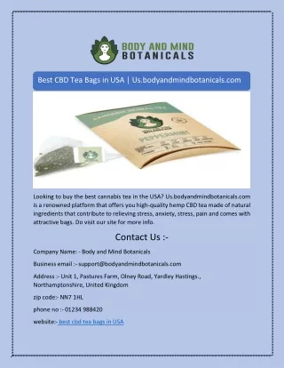 Best CBD Tea Bags in USA | Us.bodyandmindbotanicals.com