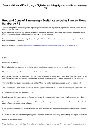 Pros and Cons of Working With a Digital Advertising Agency em Novo Hamburgo RS