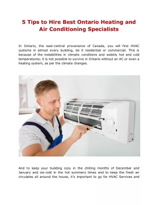 5 Tips to Hire Best Ontario Heating and Air Conditioning Specialists