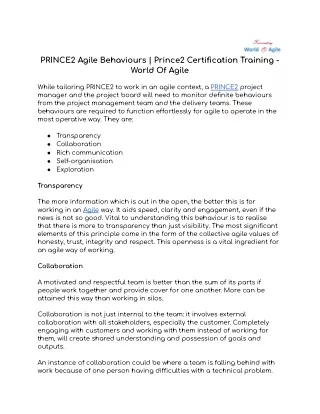 PRINCE2 Agile Behaviours - Prince2 Certification | World Of Agile