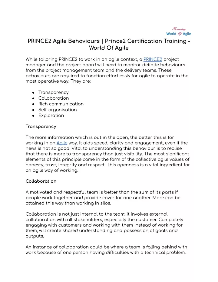 prince2 agile behaviours prince2 certification