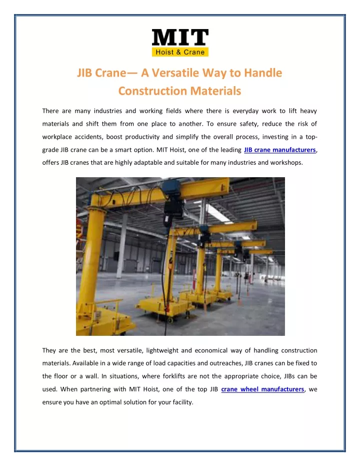jib crane a versatile way to handle construction