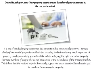 OnlineHouseReport.com - How property experts ensure the safety of your investment in the real estate sector