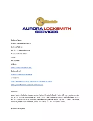 Aurora Locksmith Services Inc