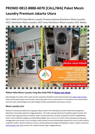 PROMO 0812-8888-6070 [CALL/WA] Paket Mesin Laundry Premium Jakarta Utara