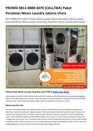 PROMO 0812-8888-6070 [CALL/WA] Paket Peralatan Mesin Laundry Jakarta Utara