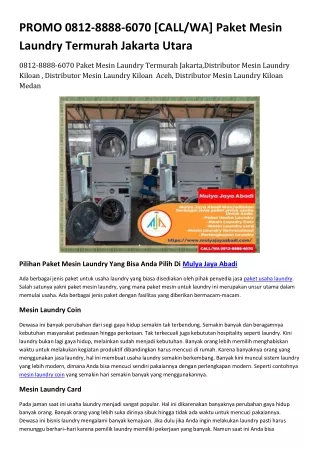 PROMO 0812-8888-6070 [CALL/WA] Paket Mesin Laundry Termurah Jakarta Utara