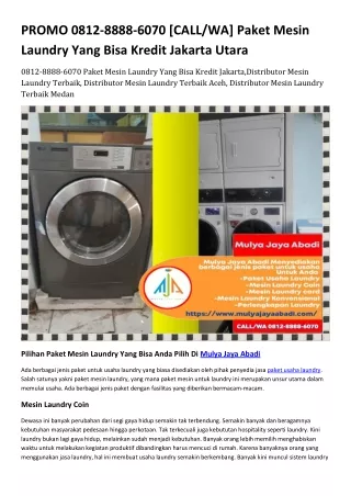 0812-8888-6070 [CALL/WA] Paket Mesin Laundry Yang Bisa Kredit Jakarta Utara