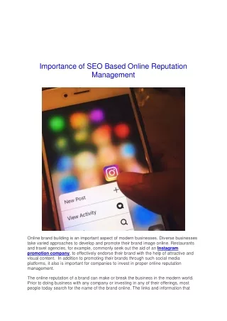 Importance of SEO Based Online Reputation Management