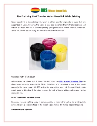 Tips For Using Heat Transfer Water-Based Ink While Printing