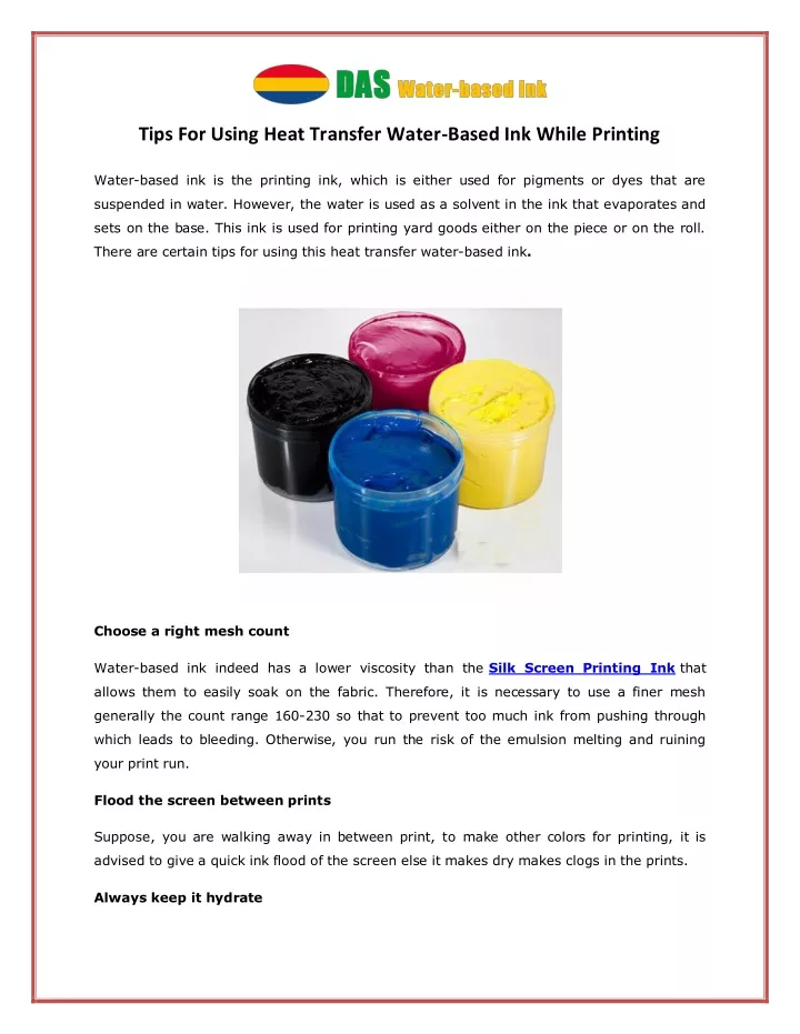 tips for using heat transfer water based