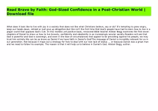 Read Brave by Faith: God-Sized Confidence in a Post-Christian World | Download file