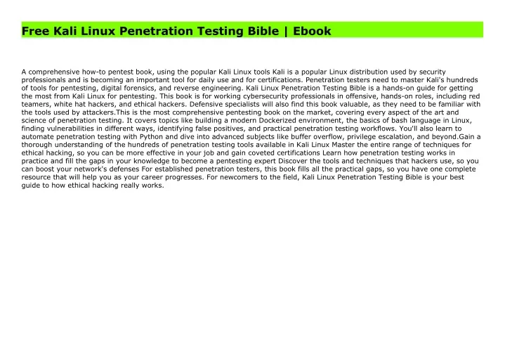 PPT - Free Kali Linux Penetration Testing Bible | Ebook PowerPoint ...