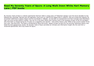 Read My Seventy Years of Spurs: A Long Walk Down White Hart Memory Lane | PDF books