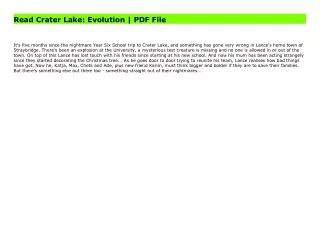 Read Crater Lake: Evolution | PDF File