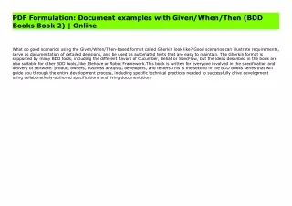 PDF Formulation: Document examples with Given/When/Then (BDD Books Book 2) | Online