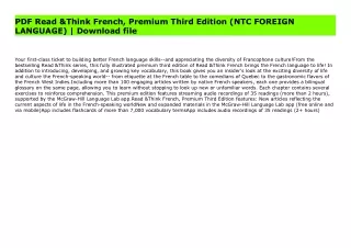 PDF Read & Think French, Premium Third Edition (NTC FOREIGN LANGUAGE) | Download file