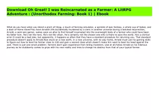 Download Oh Great! I was Reincarnated as a Farmer: A LitRPG Adventure : (Unorthodox Farming: Book 1) | Ebook