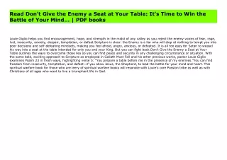 Read Don't Give the Enemy a Seat at Your Table: It's Time to Win the Battle of Your Mind... | PDF books