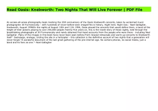 Read Oasis: Knebworth: Two Nights That Will Live Forever | PDF File