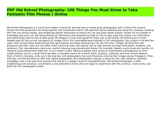 PDF Old School Photography: 100 Things You Must Know to Take Fantastic Film Photos | Online