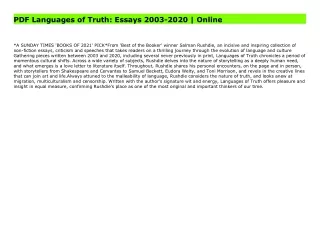 PDF Languages of Truth: Essays 2003-2020 | Online
