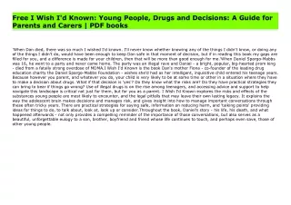 Free I Wish I'd Known: Young People, Drugs and Decisions: A Guide for Parents and Carers | PDF books