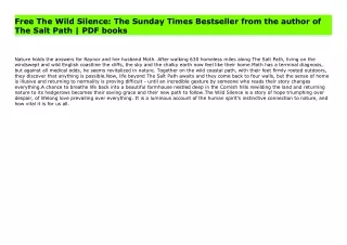 Free The Wild Silence: The Sunday Times Bestseller from the author of The Salt Path | PDF books