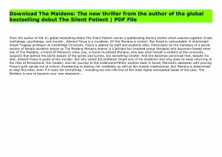 Download The Maidens: The new thriller from the author of the global bestselling debut The Silent Patient | PDF File