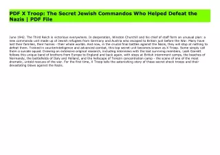 PDF X Troop: The Secret Jewish Commandos Who Helped Defeat the Nazis | PDF File