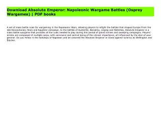 Download Absolute Emperor: Napoleonic Wargame Battles (Osprey Wargames) | PDF books