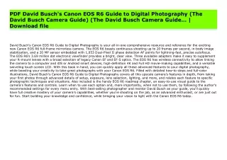 PDF David Busch's Canon EOS R6 Guide to Digital Photography (The David Busch Camera Guide) (The David Busch Camera Guide