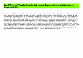 Read War on Wheels: Inside Keirin and Japan’s Cycling Subculture | Download file