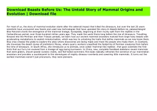 Download Beasts Before Us: The Untold Story of Mammal Origins and Evolution | Download file