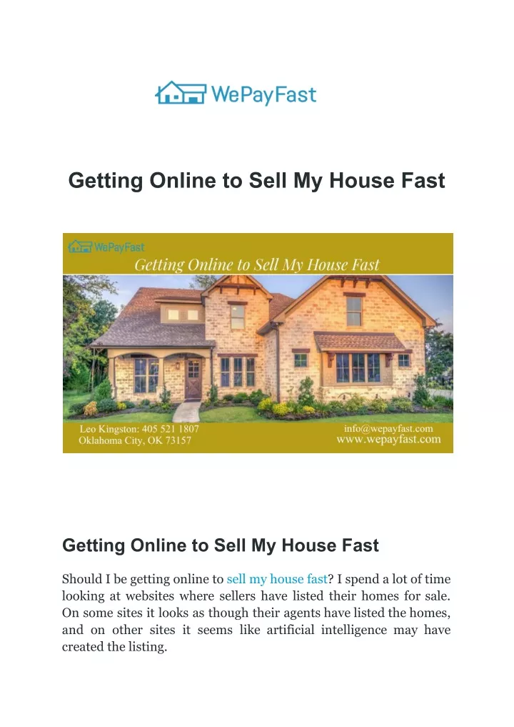 getting online to sell my house fast