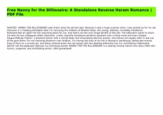 Free Nanny for the Billionaire: A Standalone Reverse Harem Romance | PDF File