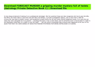 Download FORECAST MURDER a gripping murder mystery full of twists (Astrology Private Detective Book 1) | Download file