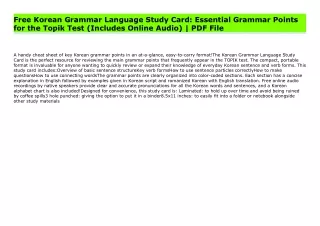 Free Korean Grammar Language Study Card: Essential Grammar Points for the Topik Test (Includes Online Audio) | PDF File