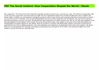 PDF The Social Instinct: How Cooperation Shaped the World | Ebook